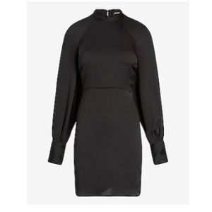 Satin Mock Neck Balloon Sleeve Dress